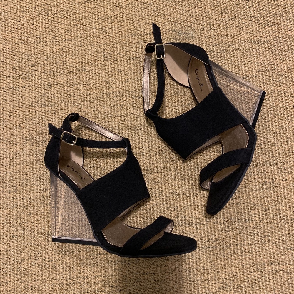 Strappy Cut Out Clear Wedge Open Toe Sandals Heels